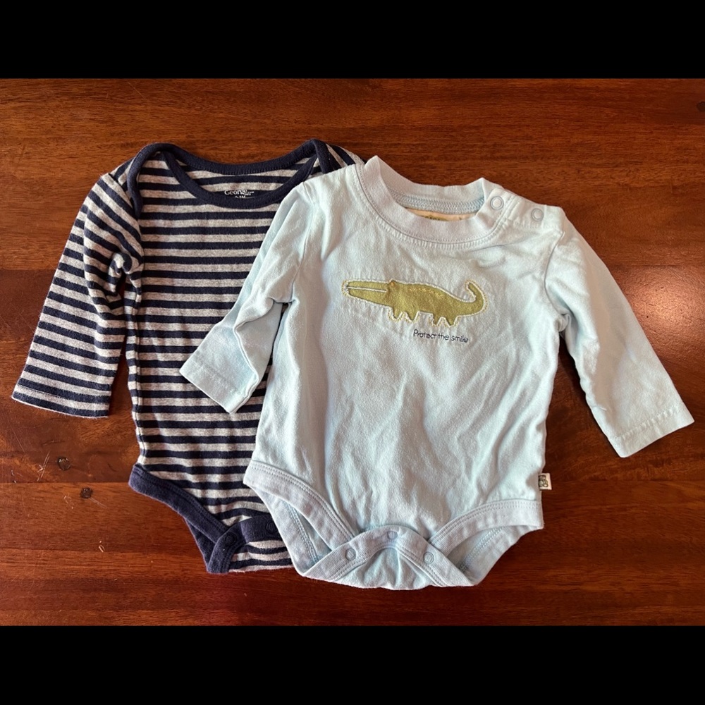 Two long-sleeved onesies, size 0-3